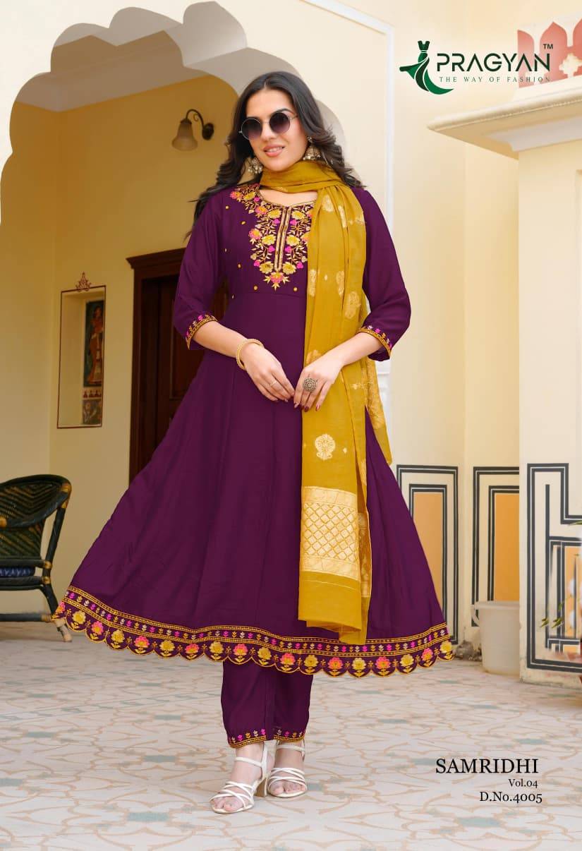 SAMRIDDHI VOL 4 by Pragyan 4001 To 4008 Series Beautiful Fancy Stylish Colourful casual wear Premium Vichitra Dresses At Wholesale Price